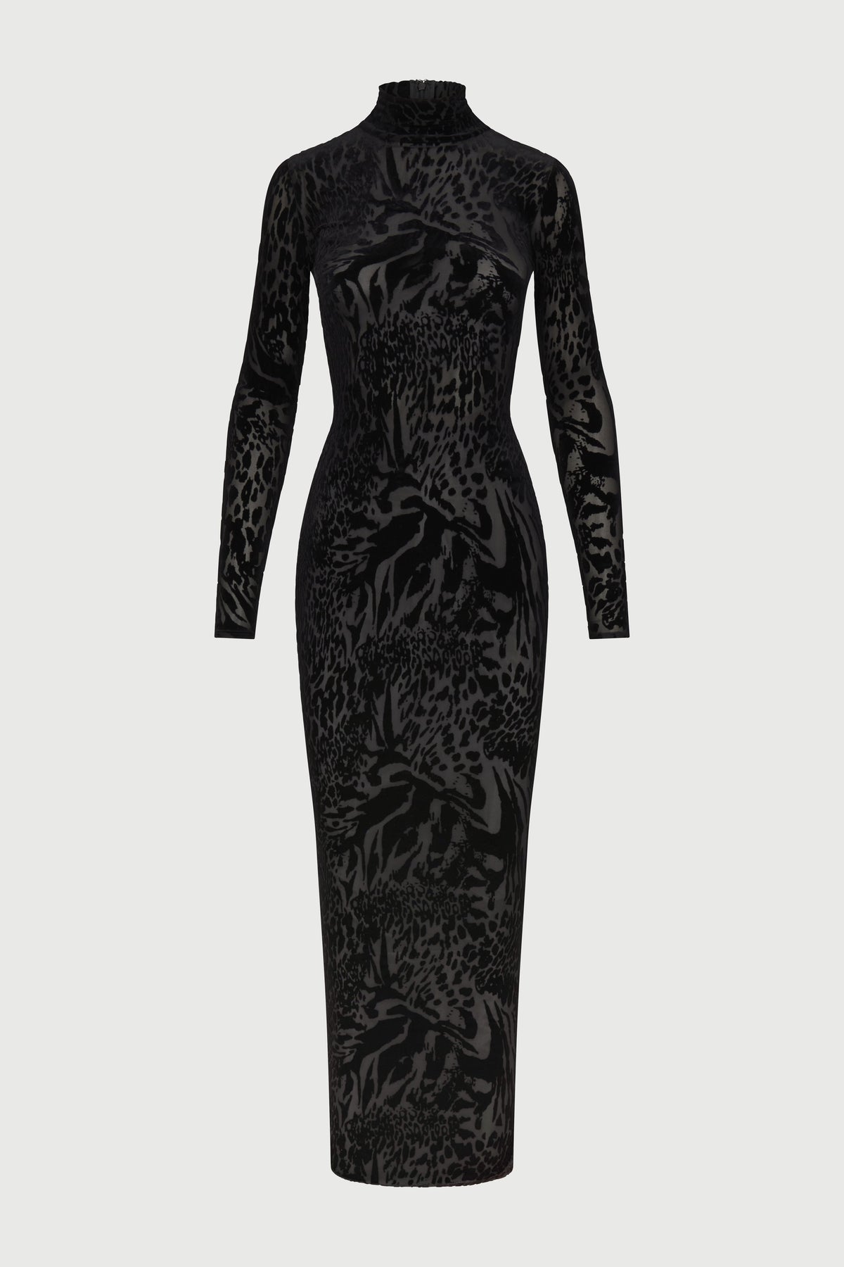 Abstract Leopard Black Burnout Longsleeve Maxi Dress