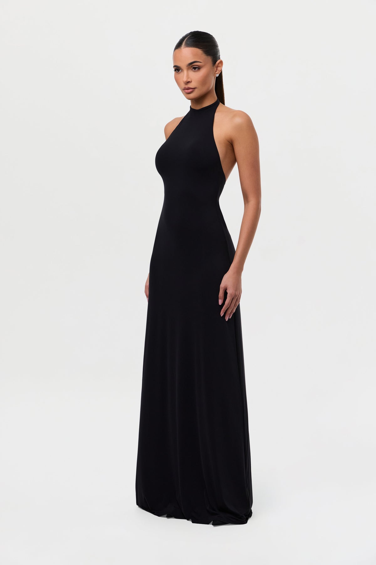 Black Naked Maxi Dress W/ Fur Collar