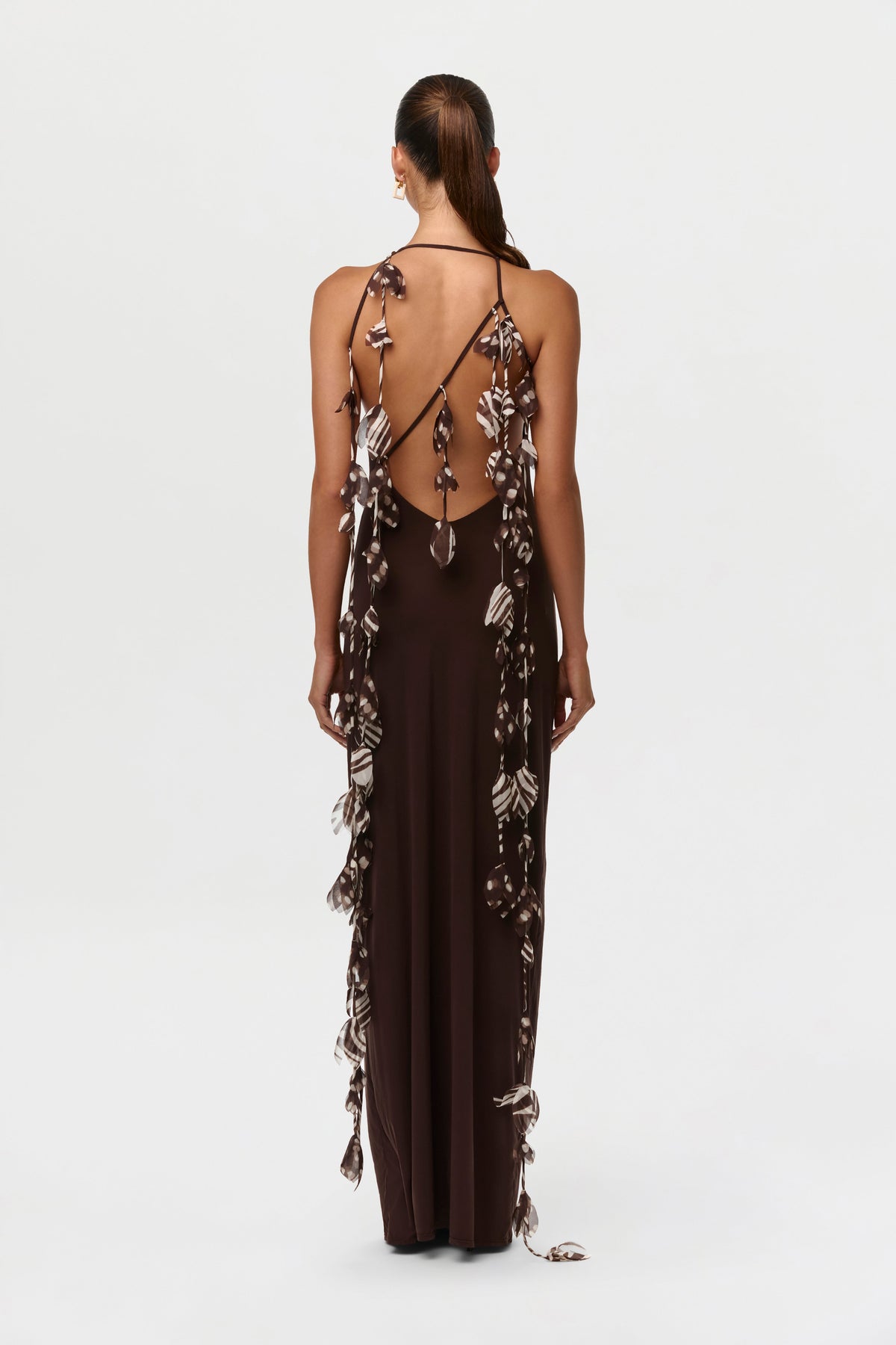 Dark Chocolate Naked Open Back Petal Dress