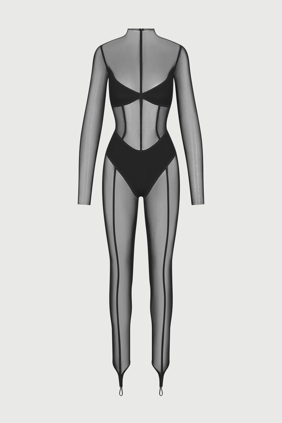 Black Mesh Toe Loop Jumpsuit