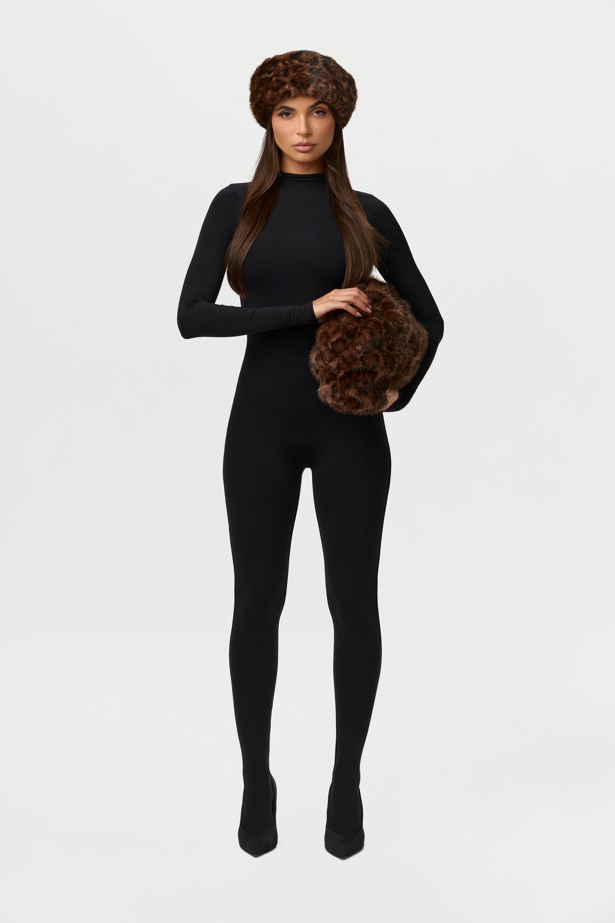 Dark Leopard Faux Fur Oversized Leopard Clutch