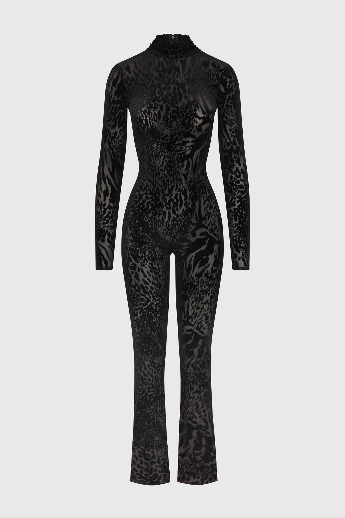 Abstract Leopard Black Burnout Longsleeve Jumpsuit