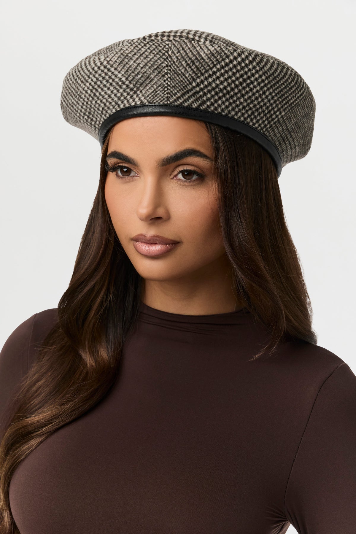 Chocolate HT Plaid Pattern Suiting Beret