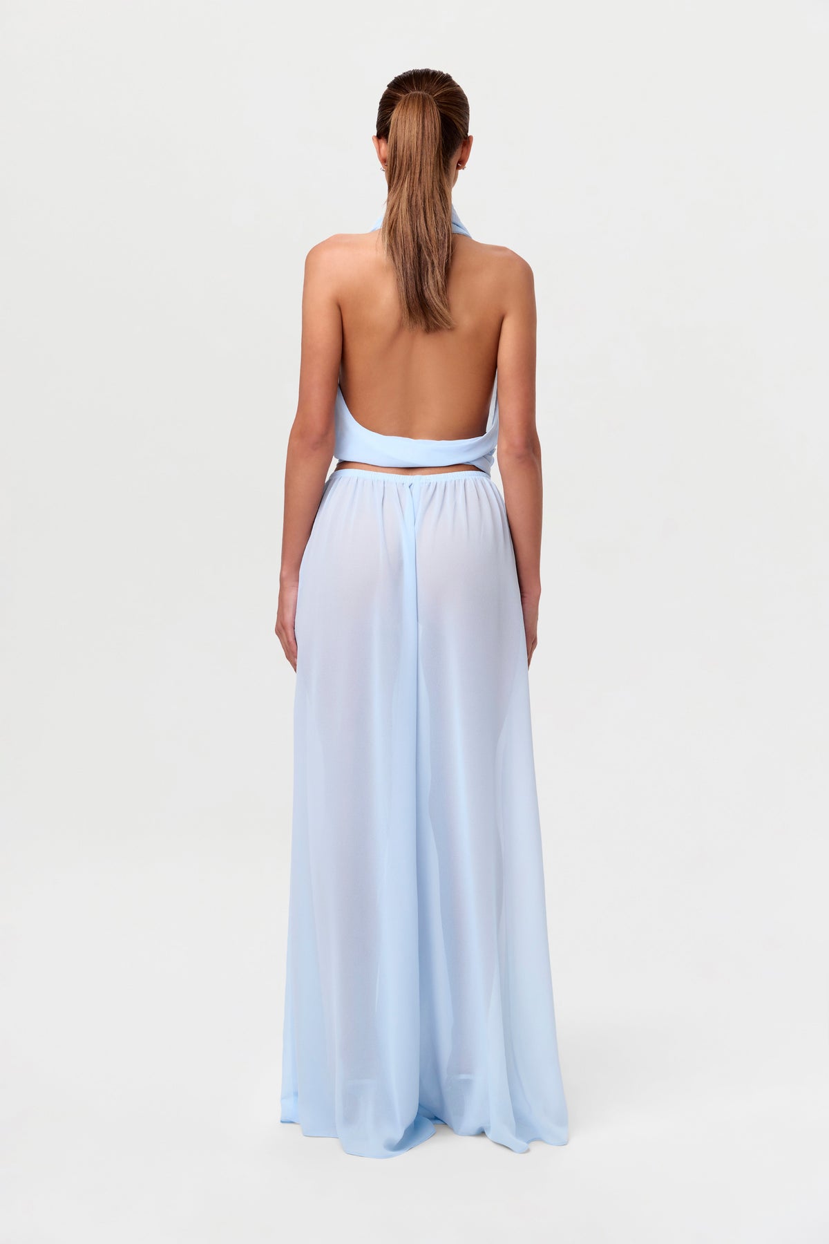 Baby Blue Chiffon Wrap Halter Top