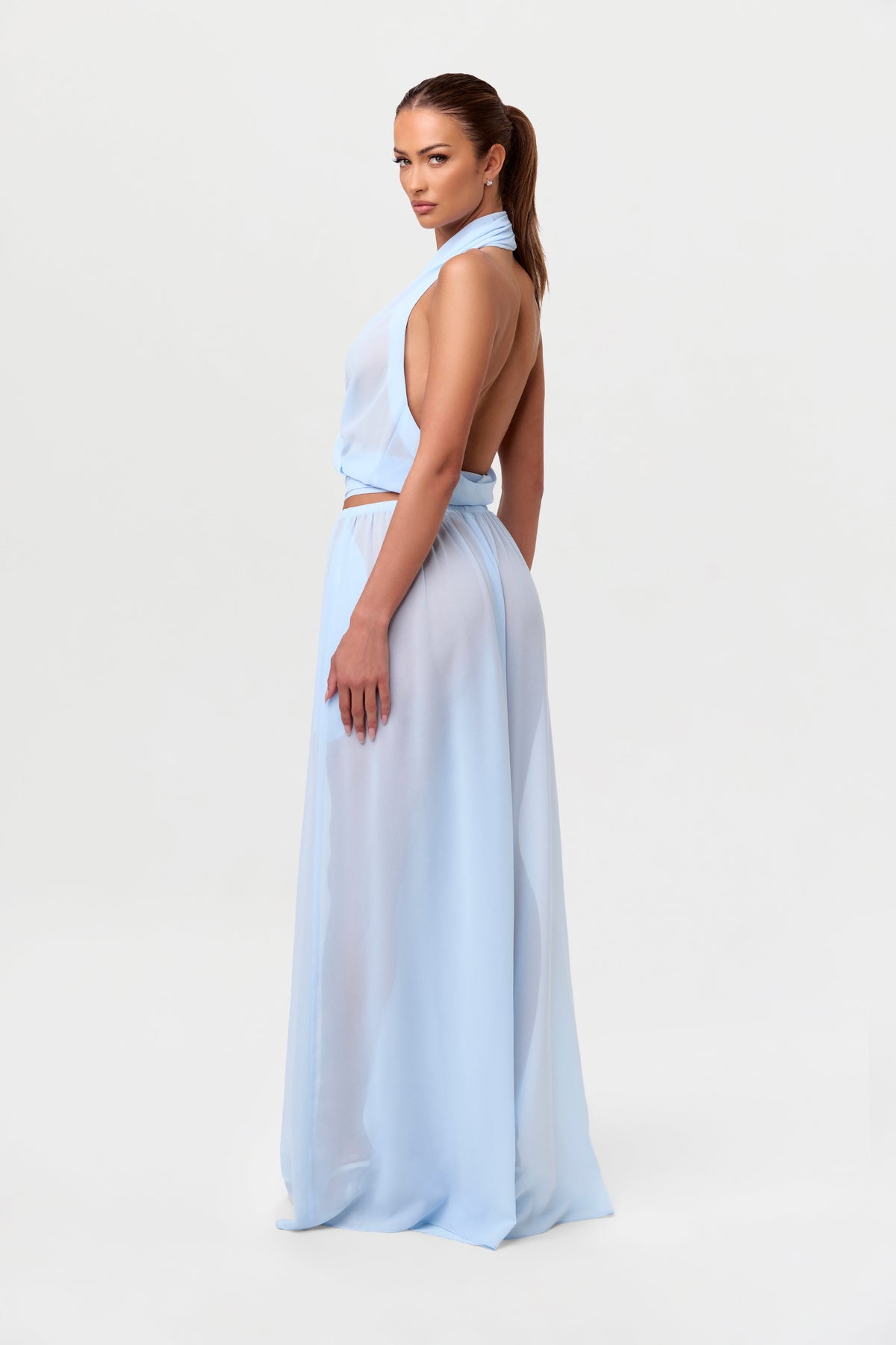Baby Blue Chiffon Wide Leg Pants