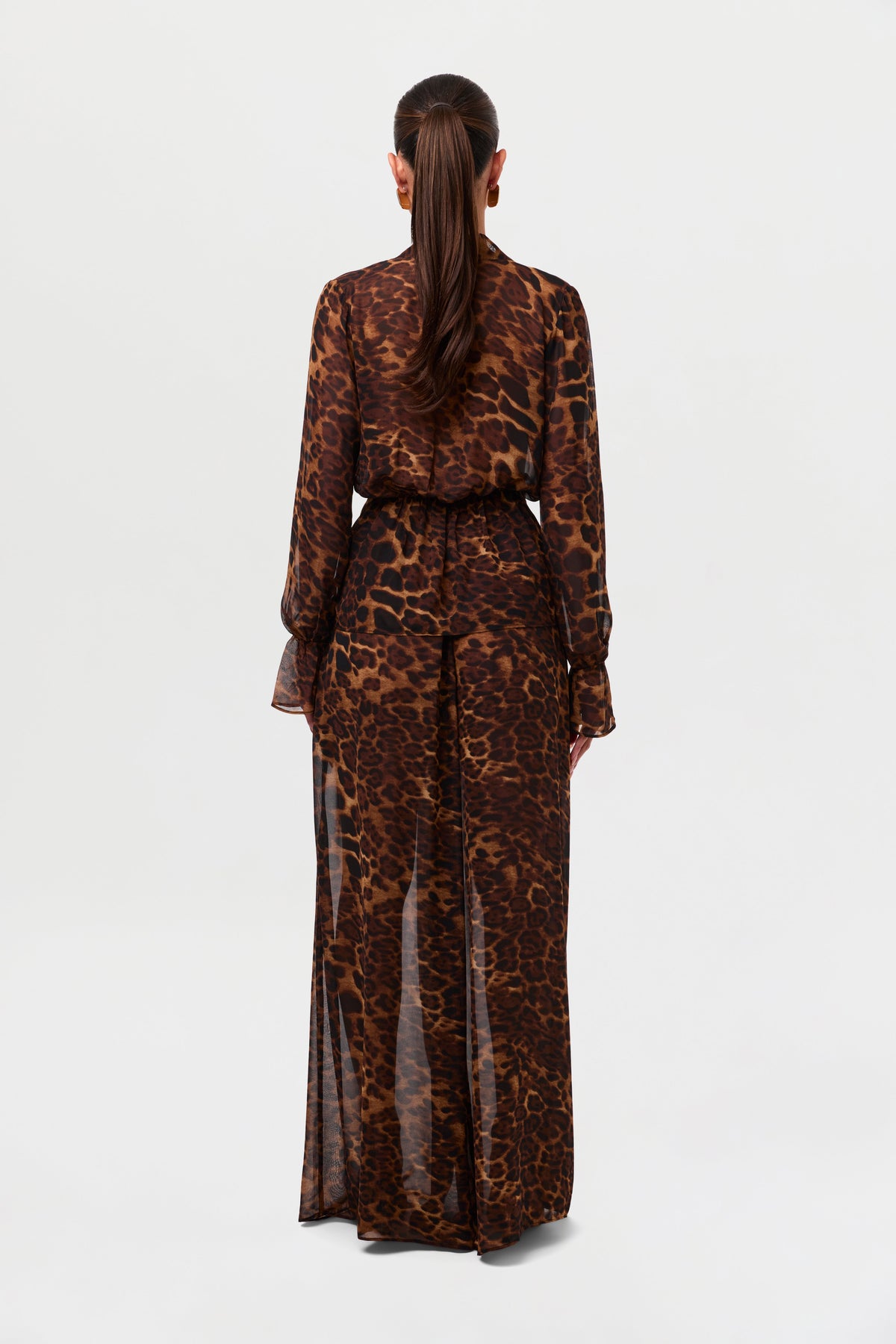 Leopard Chiffon Plunge Wrap Top