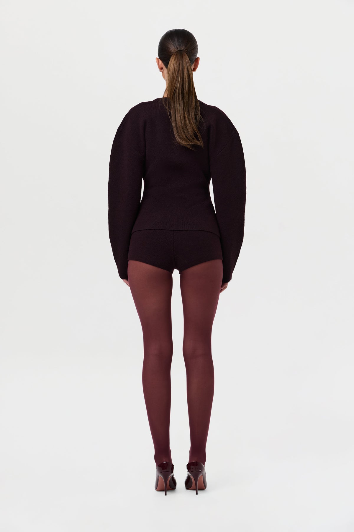 Dark Plum Knit Long Sleeve V-Neck Cardigan