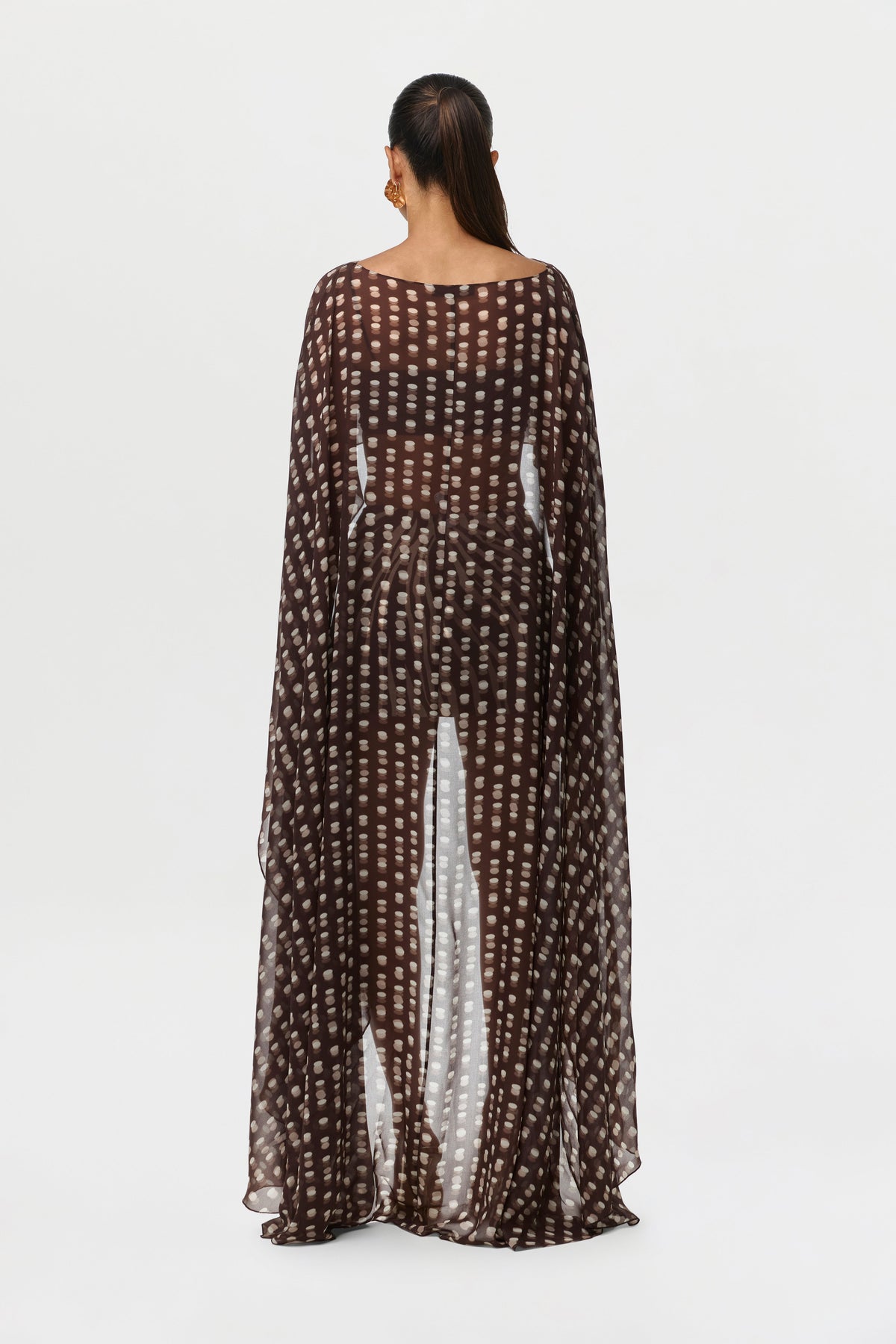 Polka Dot Illusion Chiffon Print Cape Crop Top
