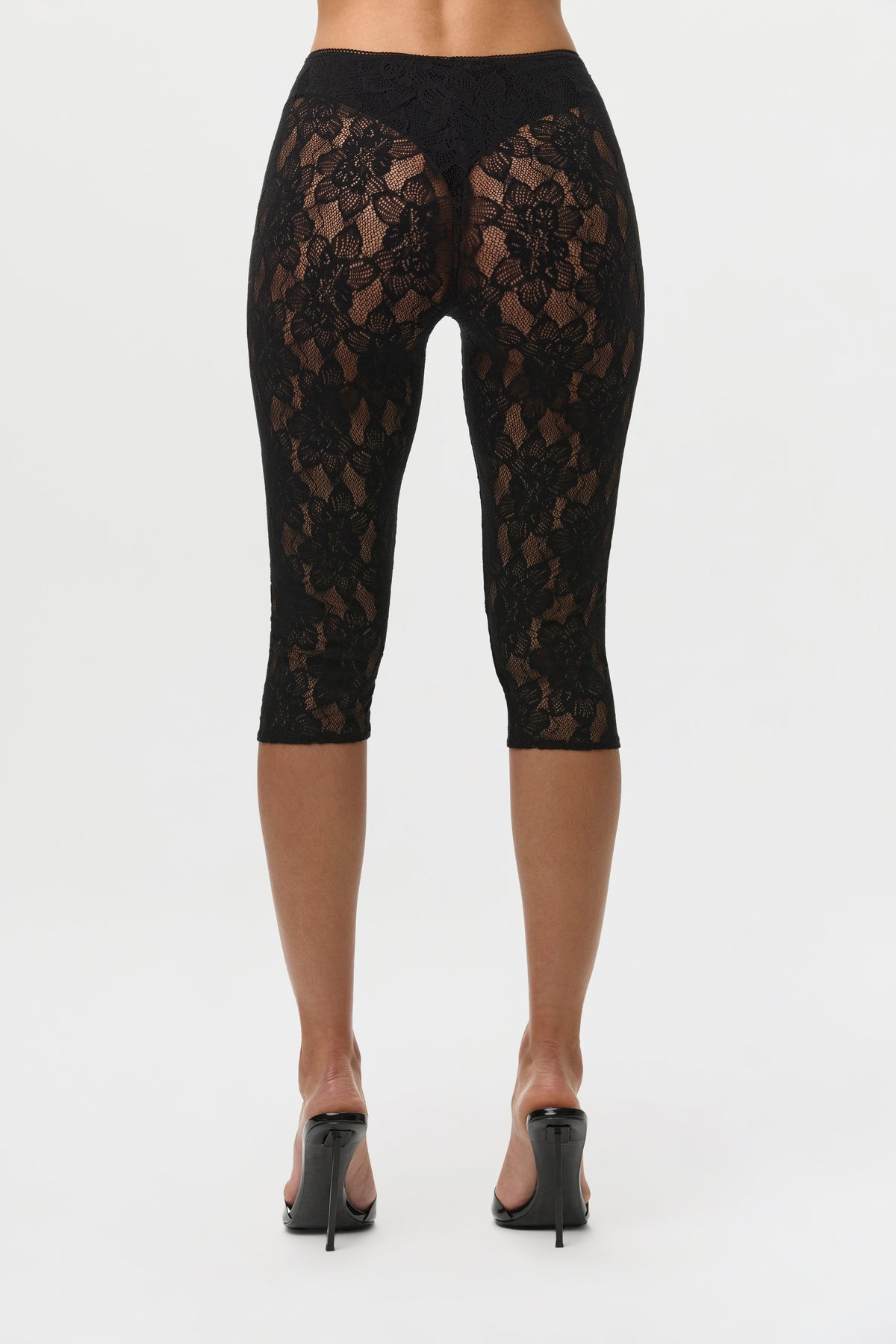 Black Stretch Lace Capri Leggings
