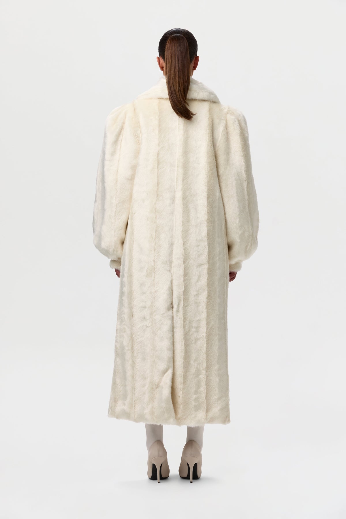 Bone Faux Mink Long Coat