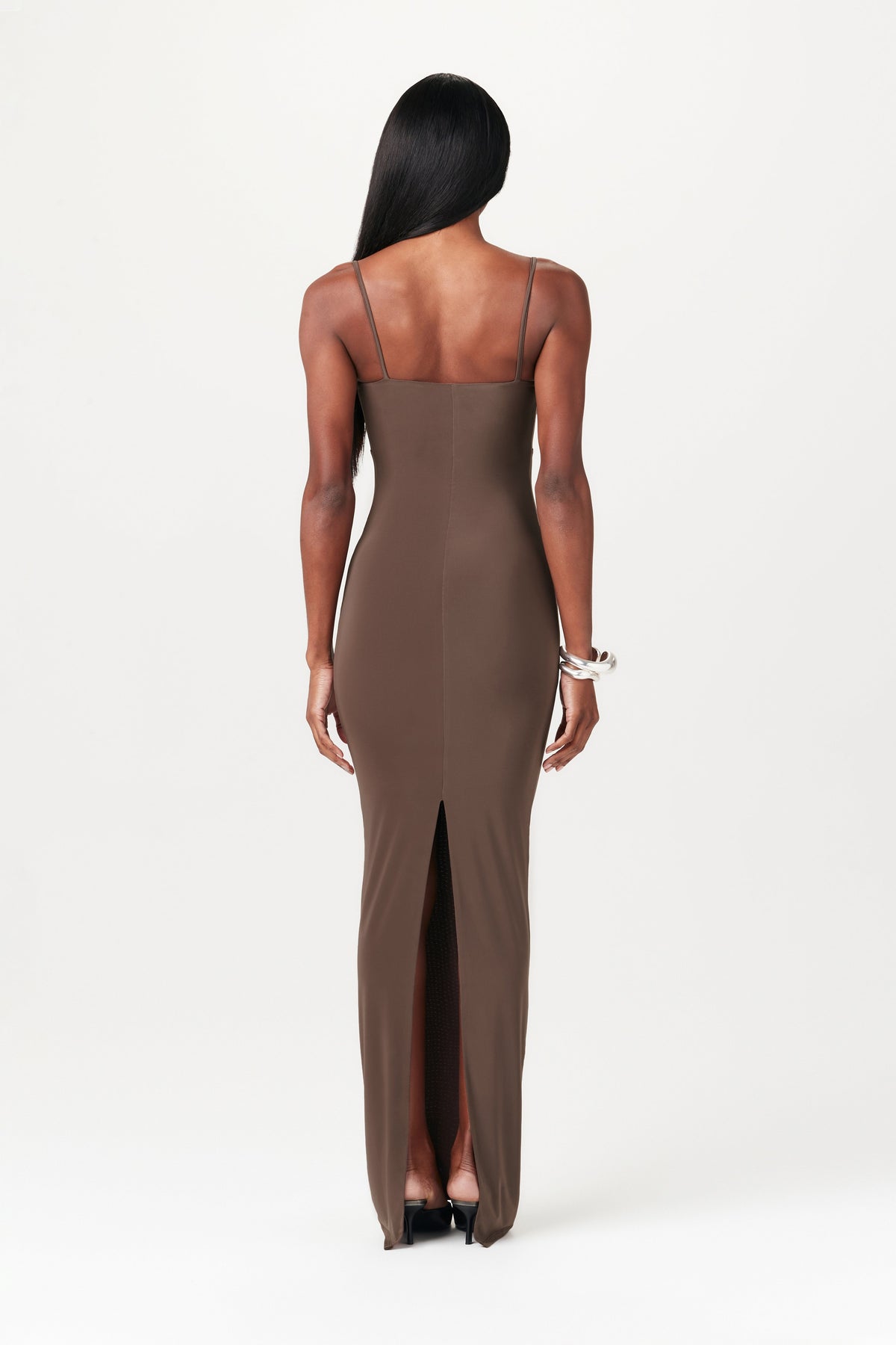 CHOCOLATE HOURGLASS FRONT TIE MAXI DRESS