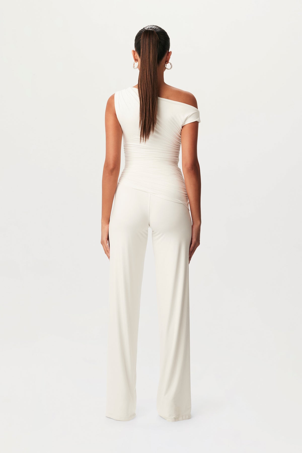 White Smooth Off-Shoulder Asymmetrical Top