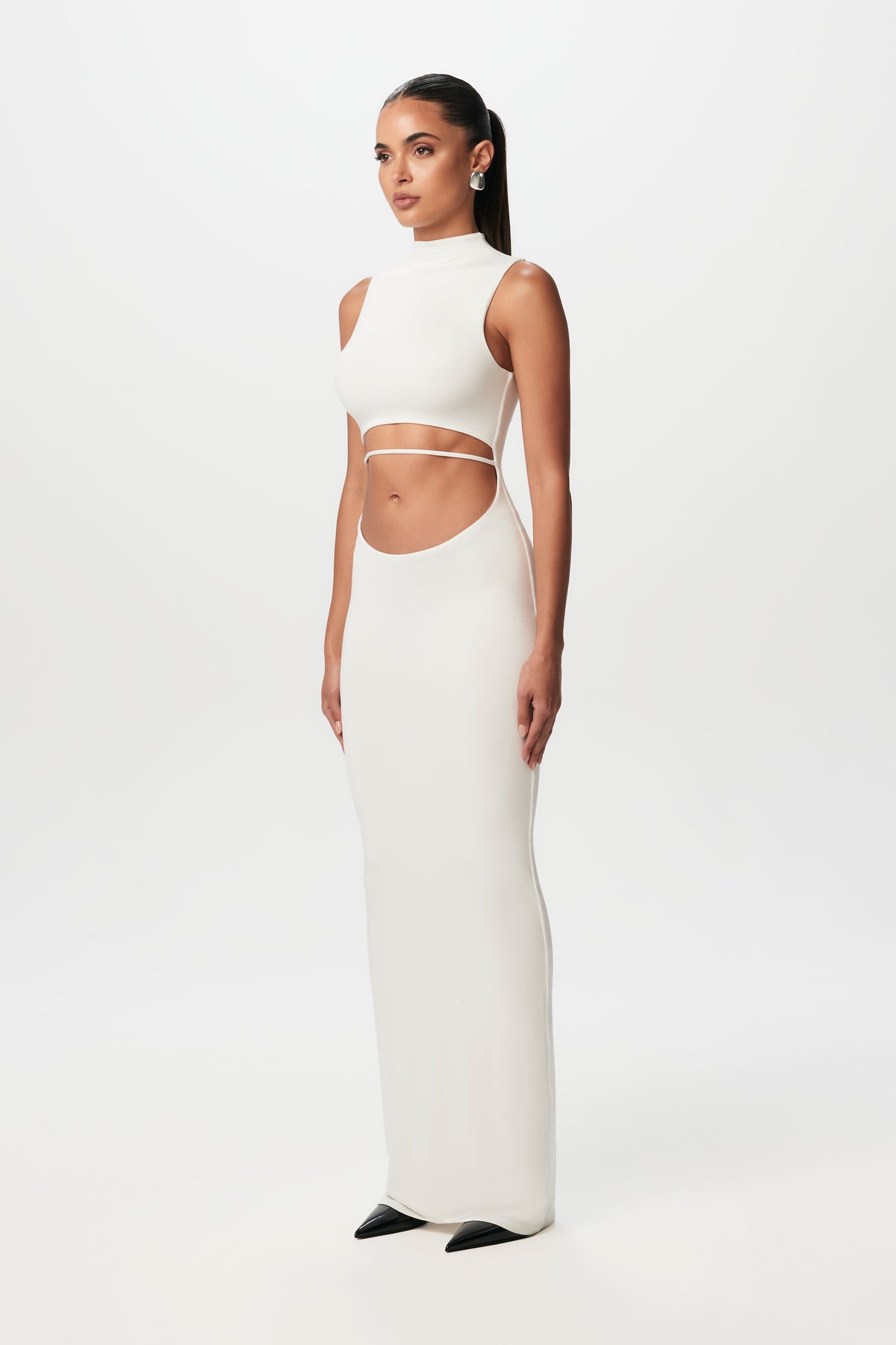 White Smooth Sleeveless Cut Out Maxi Dress