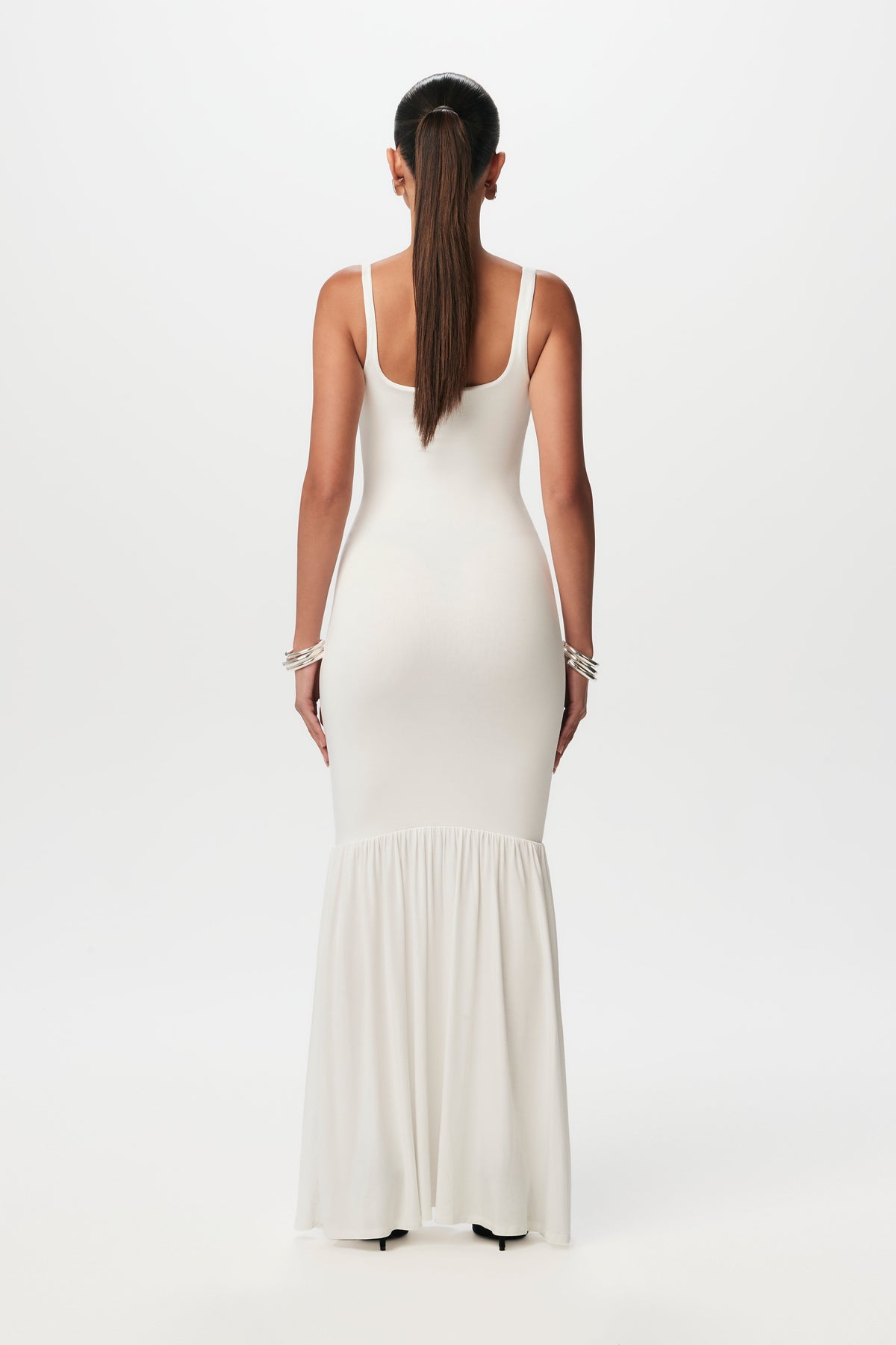 White Smooth Tank Trumpet Maxi Dress