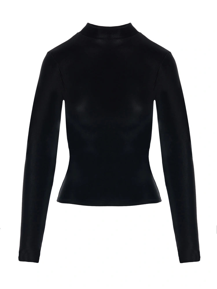 BLACK Liquid Suede Turtleneck Top