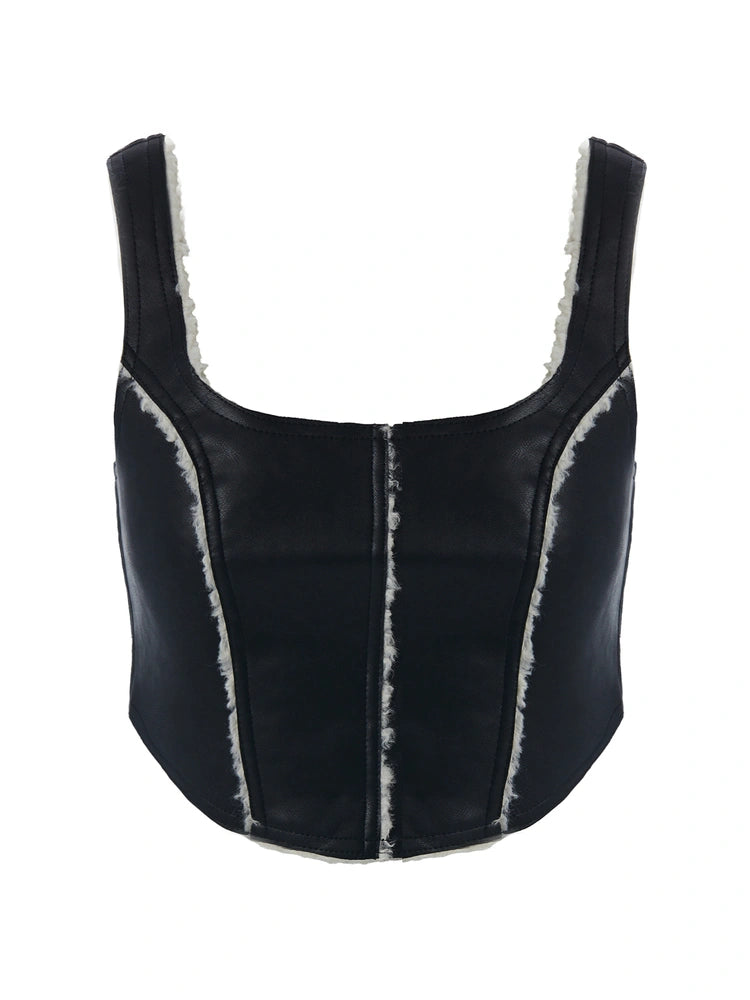 BLACK Vegan Leather Sherpa Corset
