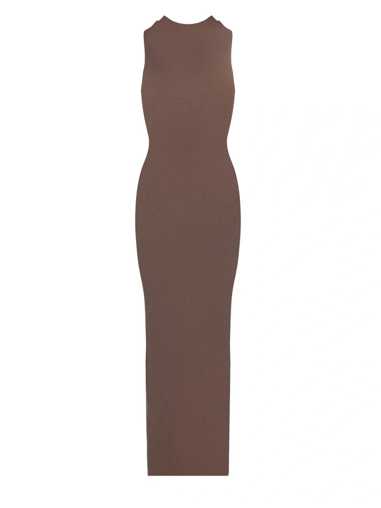 TAUPE Ribbed Chic Maxi Dress