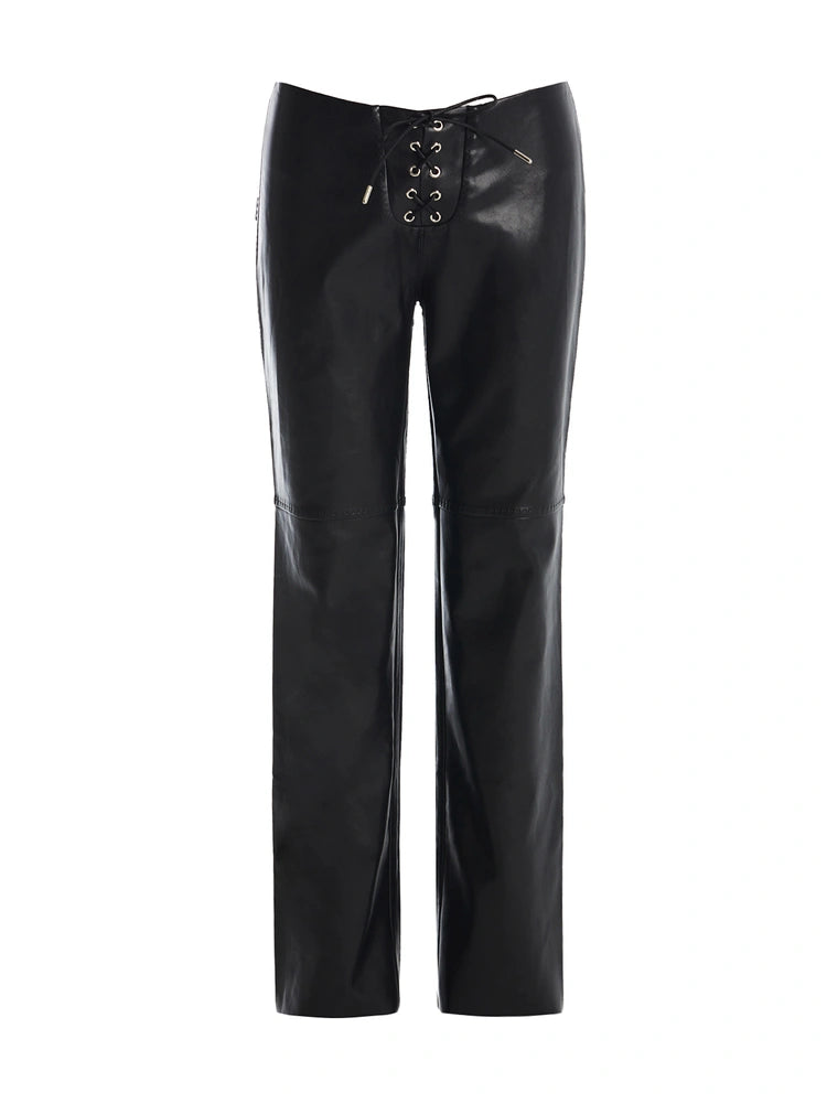 Black Vegan Leather Stitch Pant