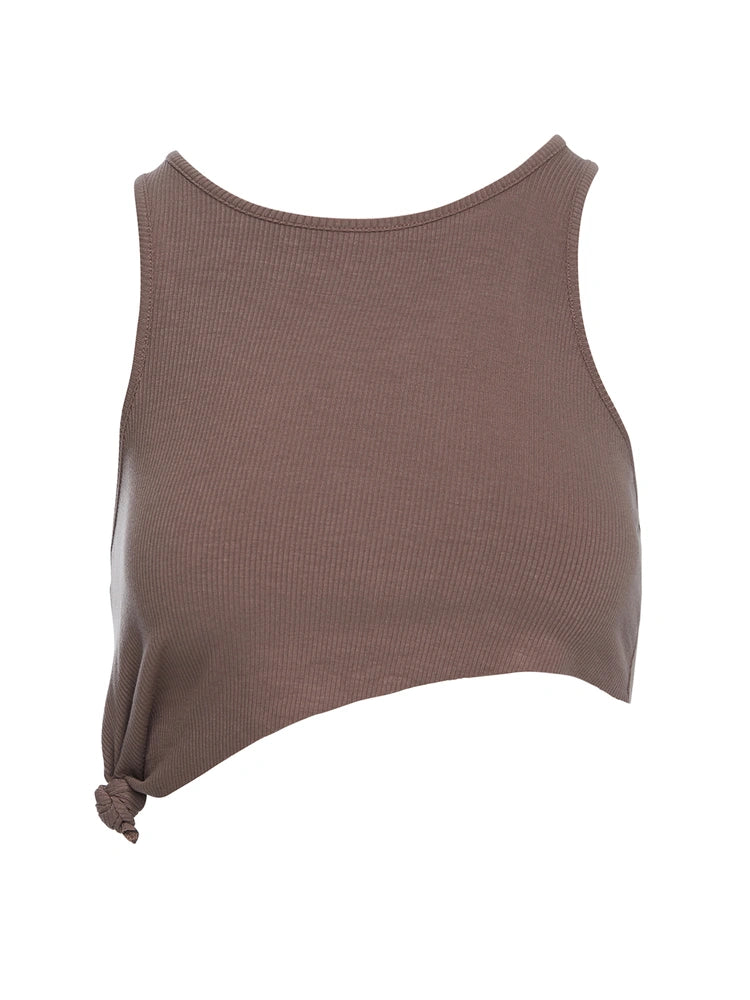 TAUPE Ribbed Knotted Crop Top