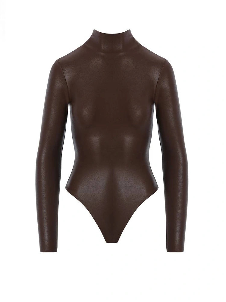 BROWN Drip Turtleneck Bodysuit