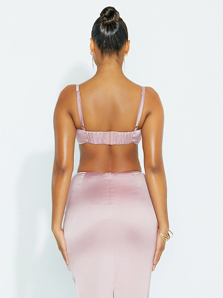 CHERRY BLOSSOM Satin Micro Crop Top
