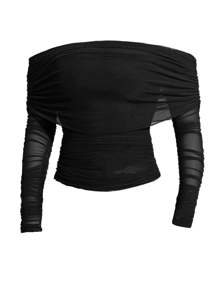 Black Off-Shoulder Mesh Top
