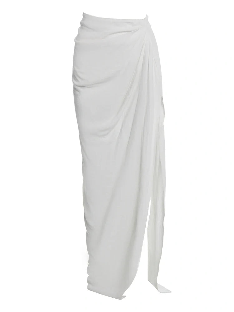 WHITE Linen High Slit Maxi Skirt