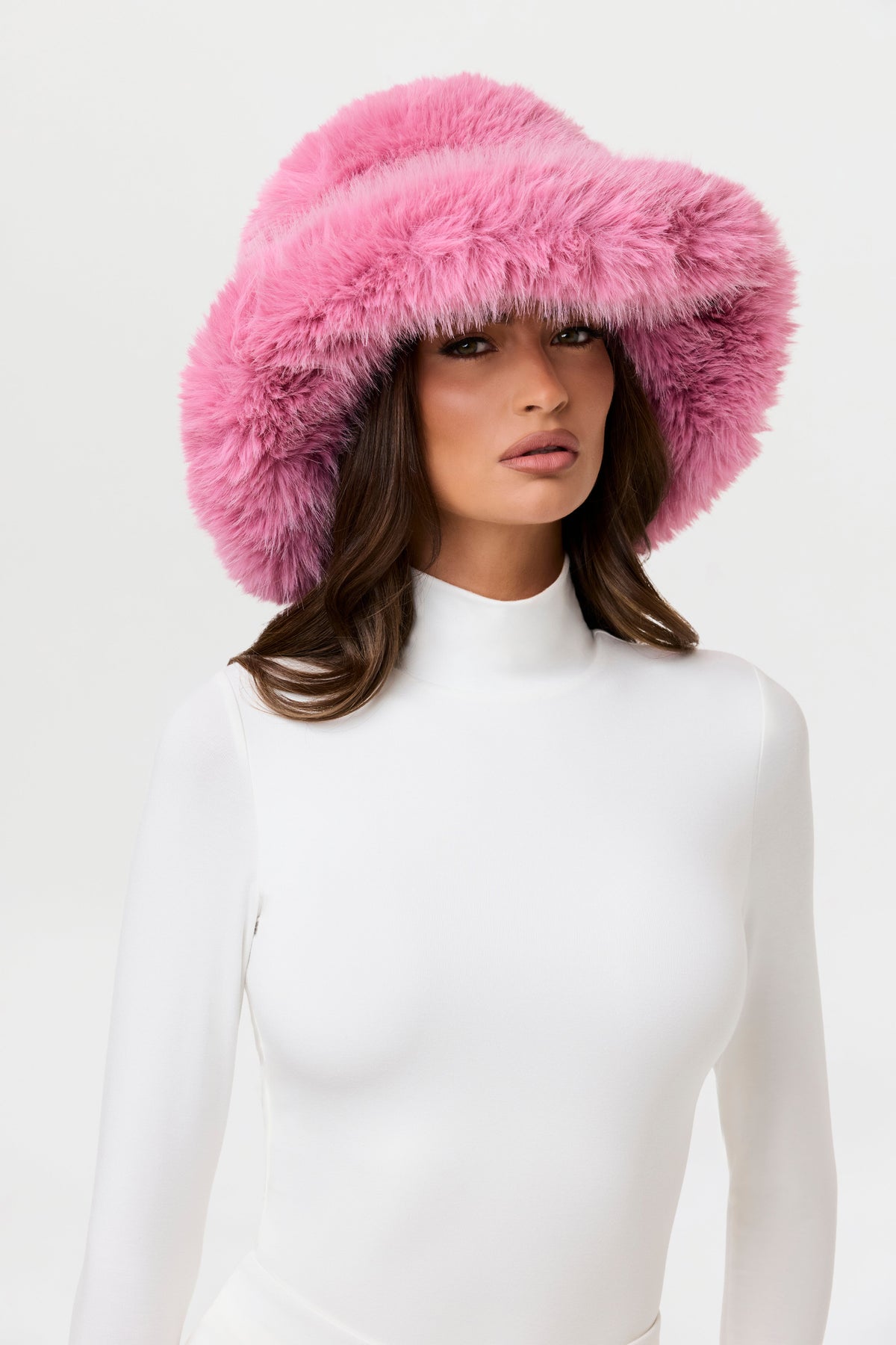 Rose Faux Fur Oversized Bucket Hat