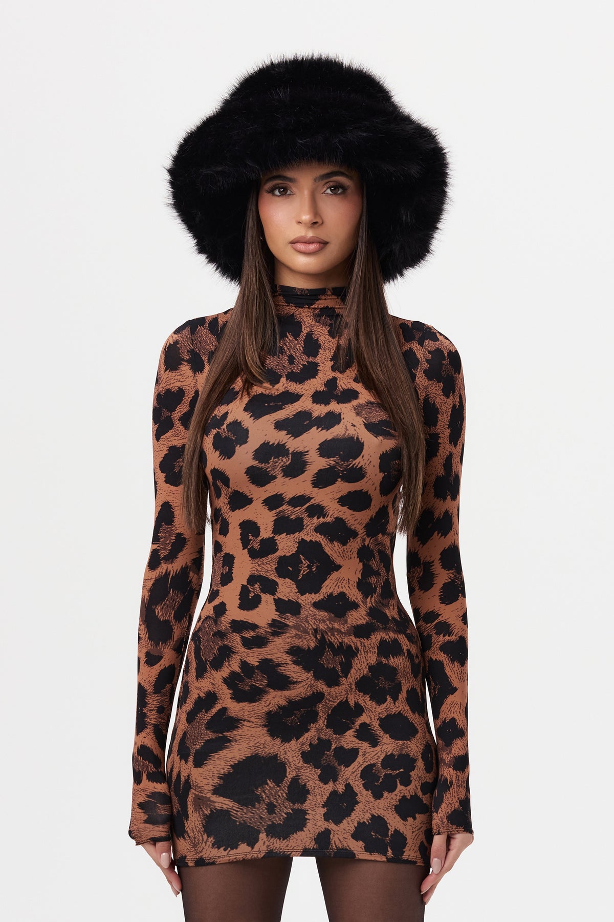 Dark Chocolate Faux Fur Oversized Bucket Hat