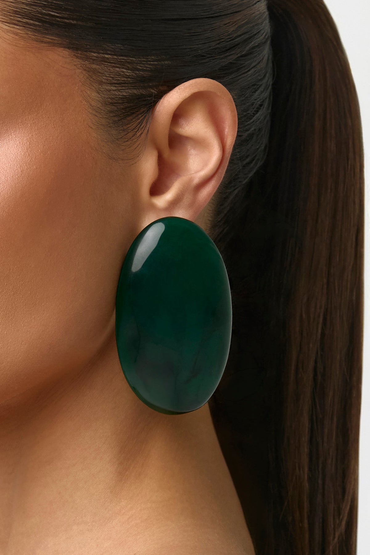 Emerald Resin Oval Earrings