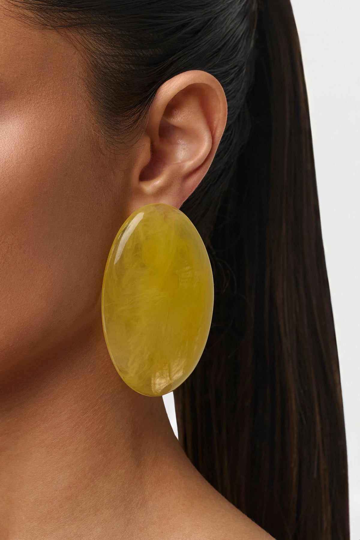 Yellow Resin Oval Earrings