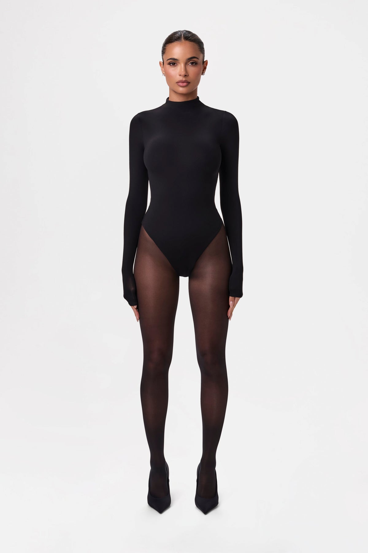 Black Naked Mock Neck Bodysuit