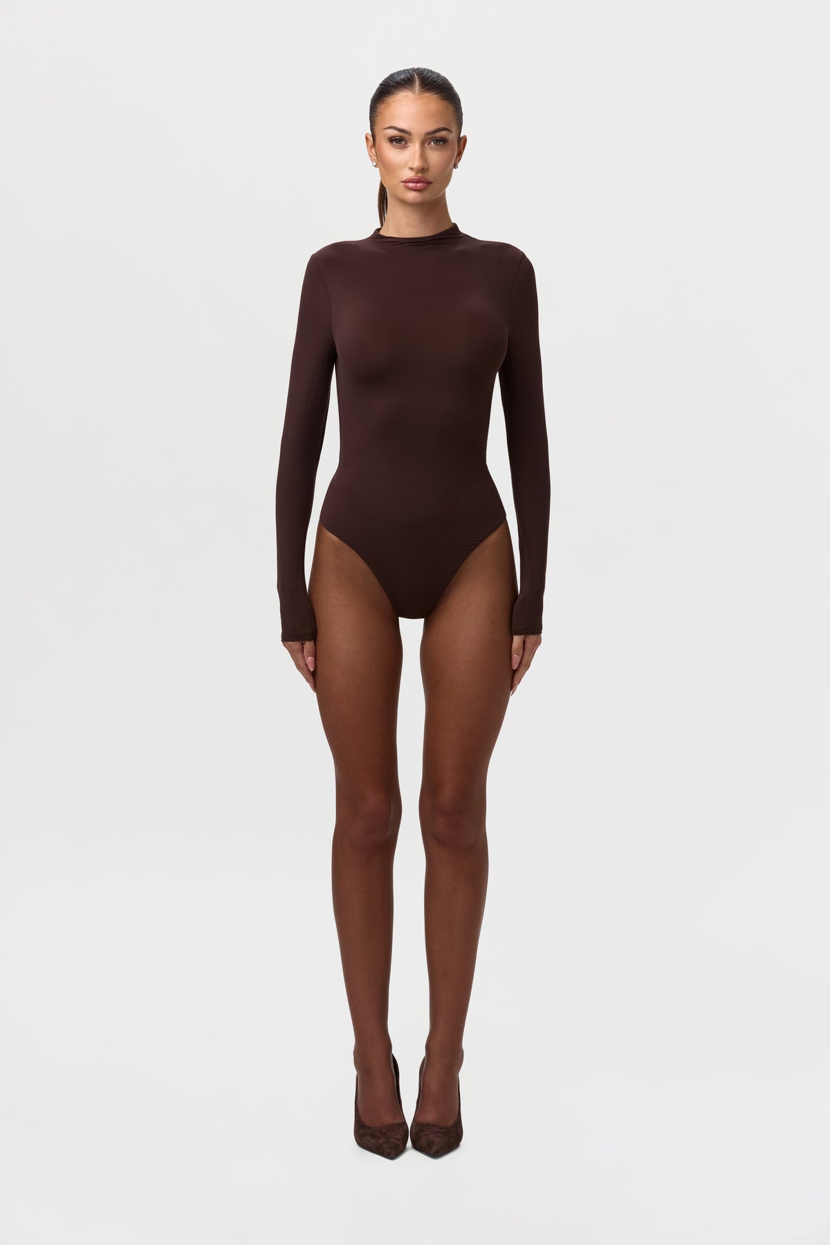Dark Chocolate Naked Mock Neck Bodysuit