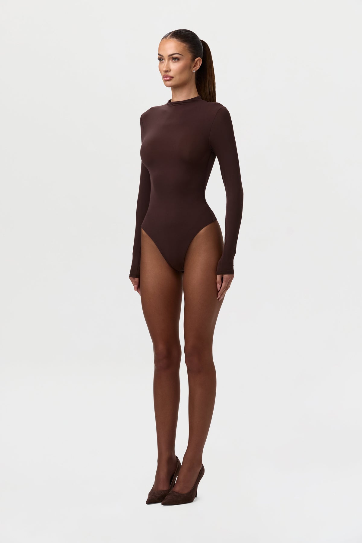 Dark Chocolate Naked Mock Neck Bodysuit