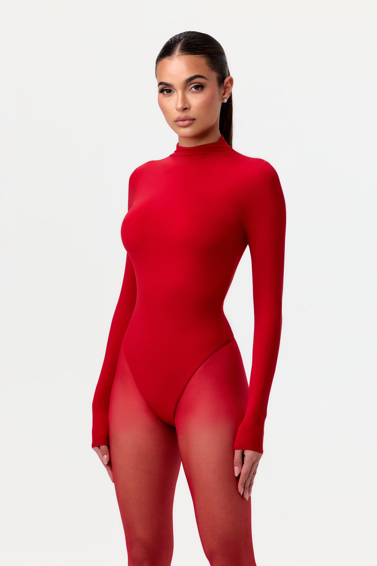 Red Naked Mock Neck Bodysuit