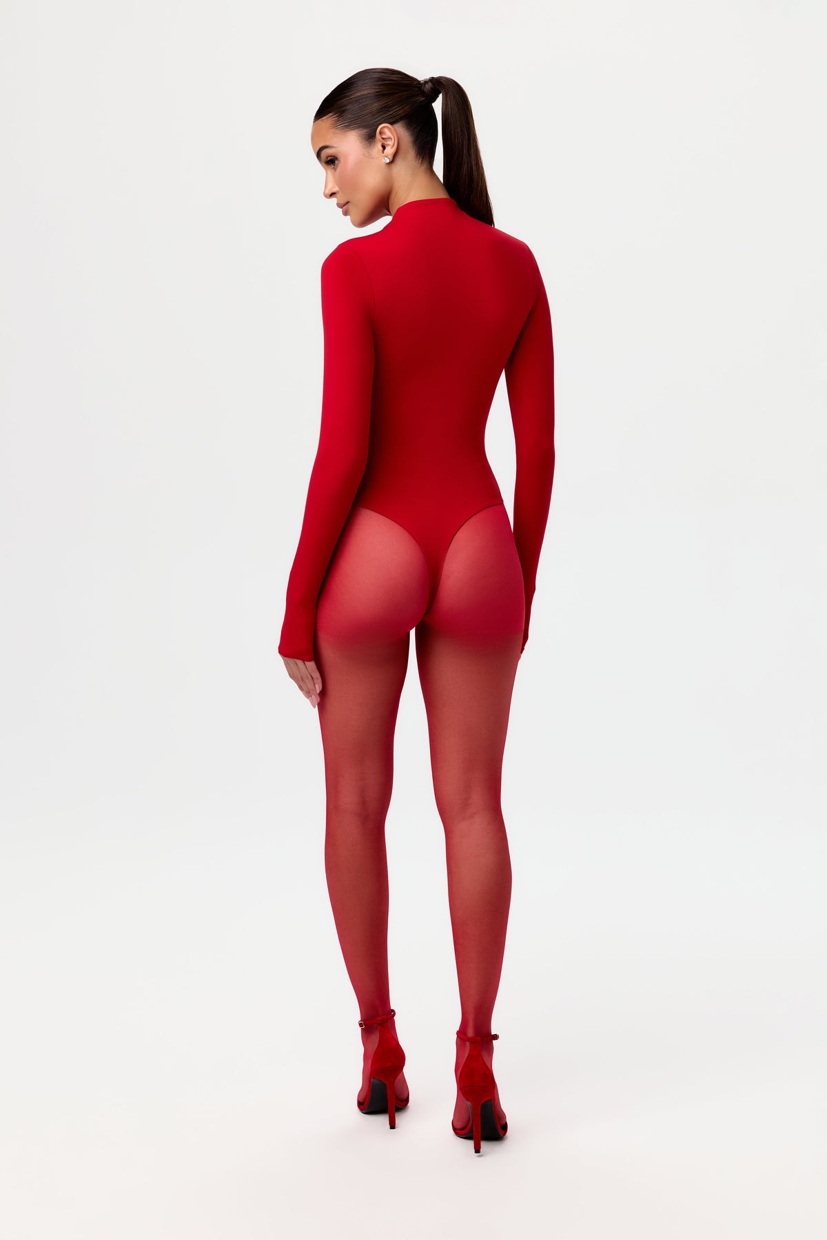Red Naked Mock Neck Bodysuit