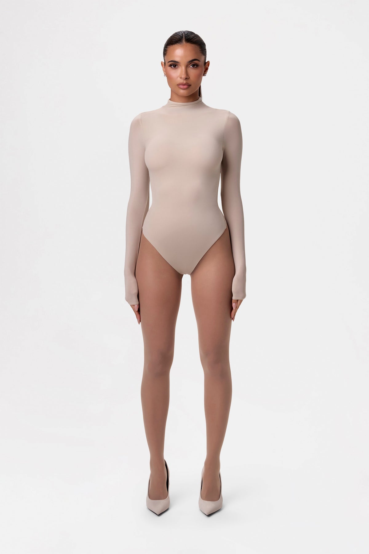 Taupe Naked Mock Neck Bodysuit
