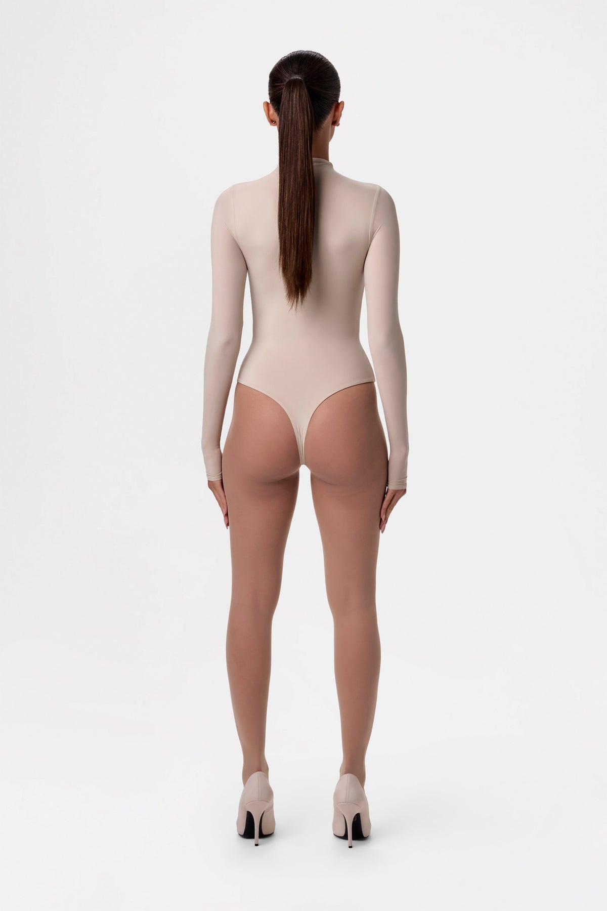 Taupe Naked Mock Neck Bodysuit