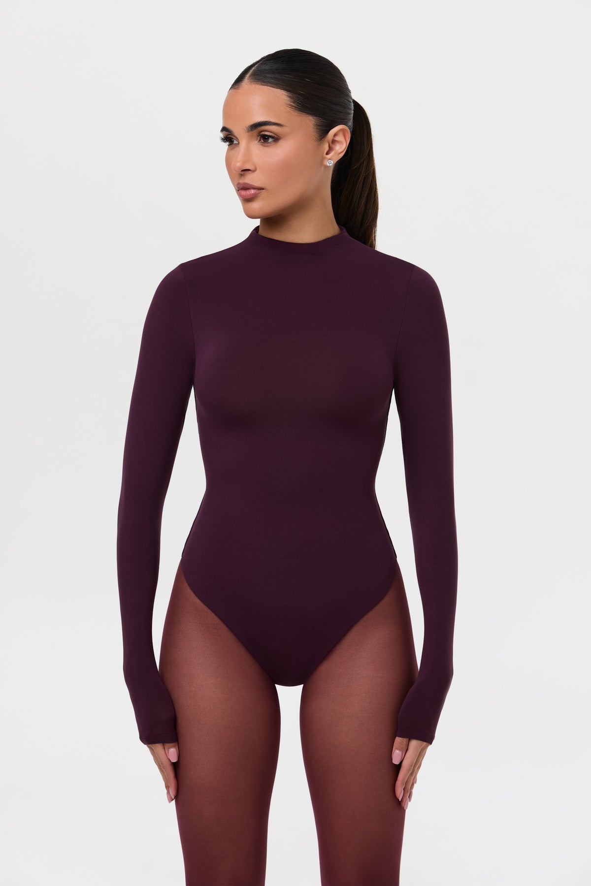 Dark Plum Naked Mock Neck Bodysuit