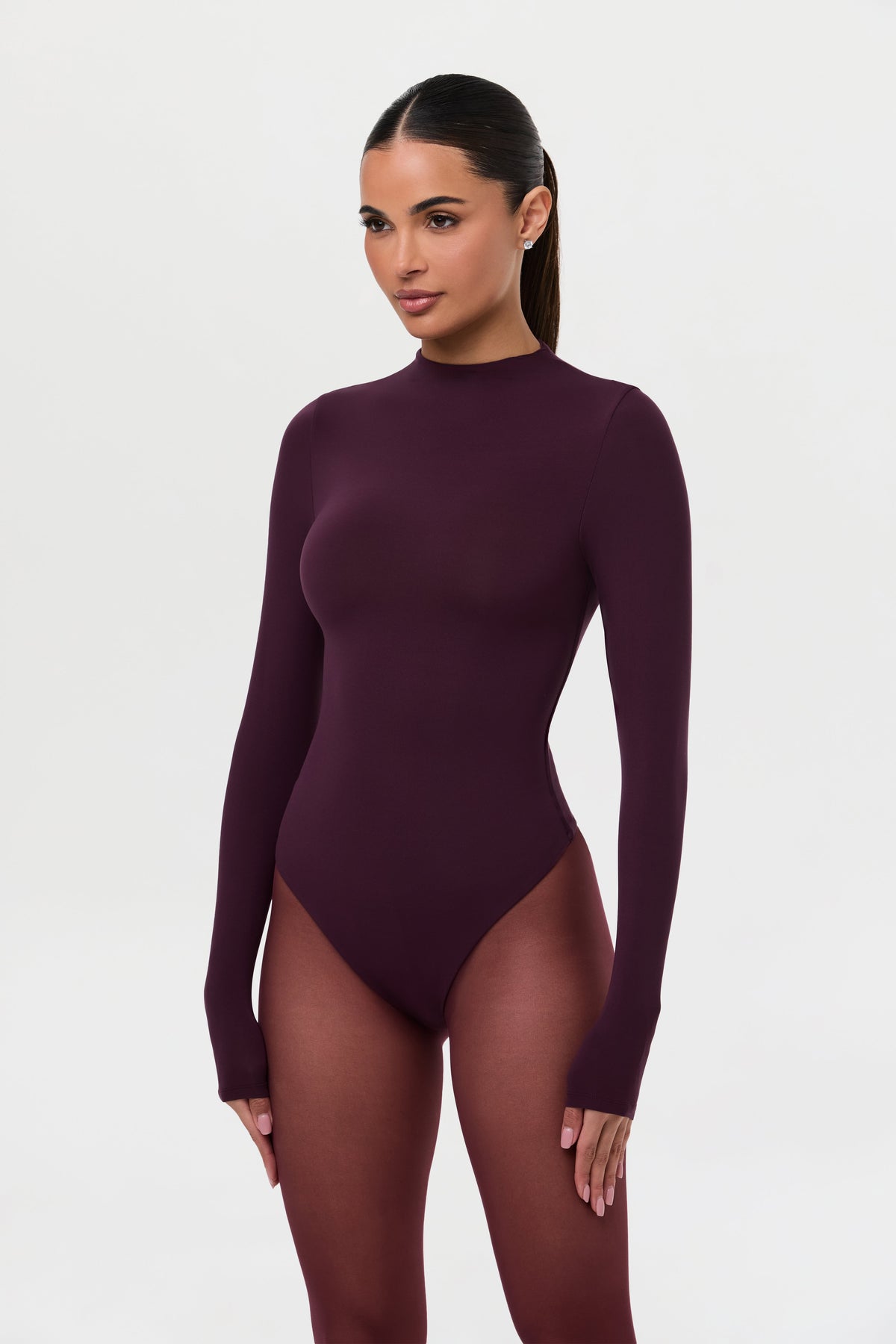 Dark Plum Naked Mock Neck Bodysuit