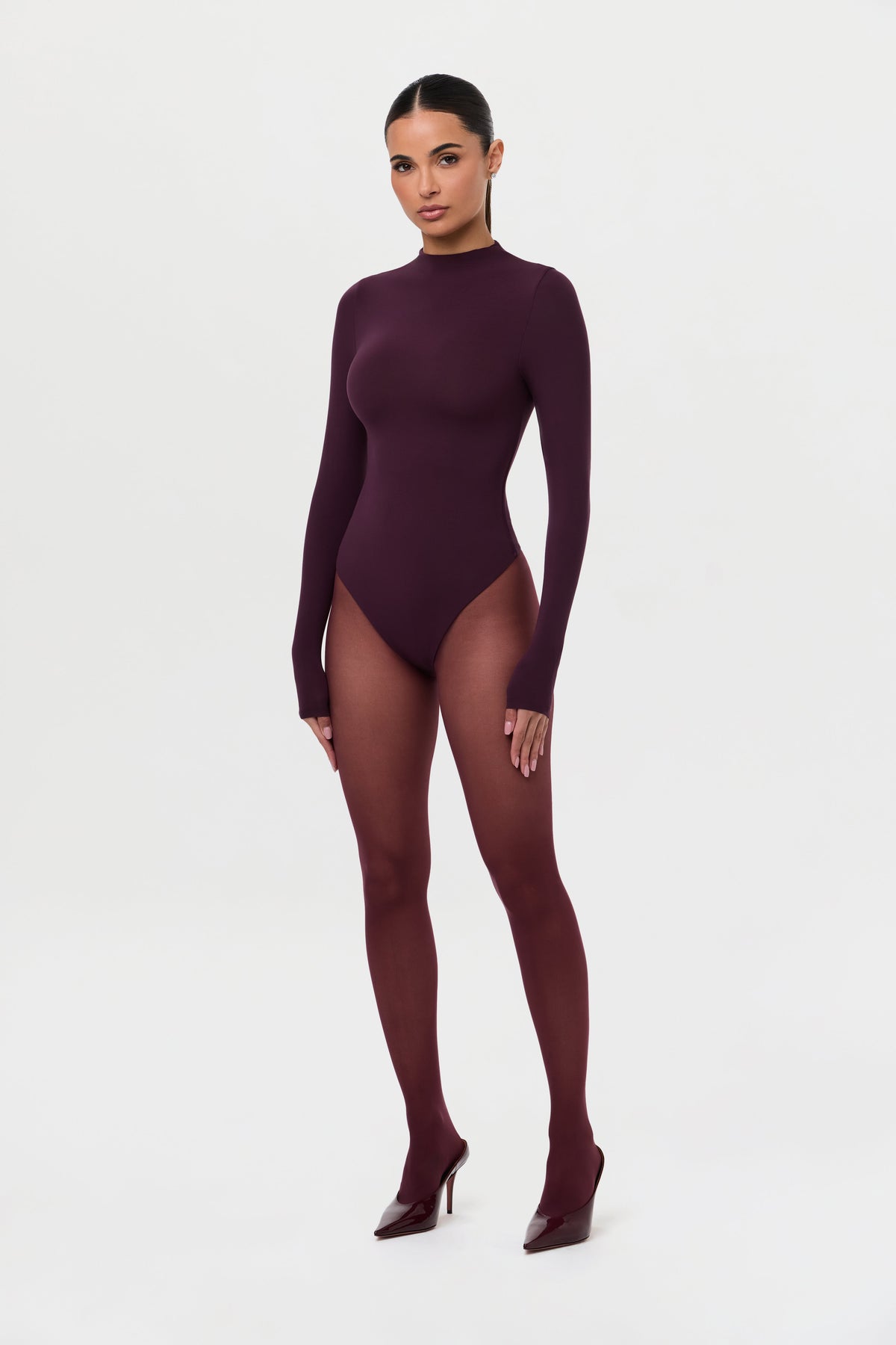 Dark Plum Naked Mock Neck Bodysuit