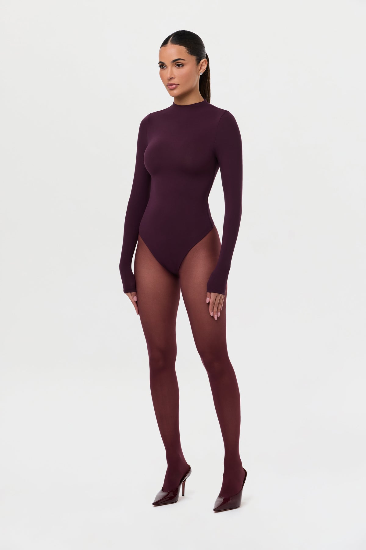 Dark Plum Naked Mock Neck Bodysuit