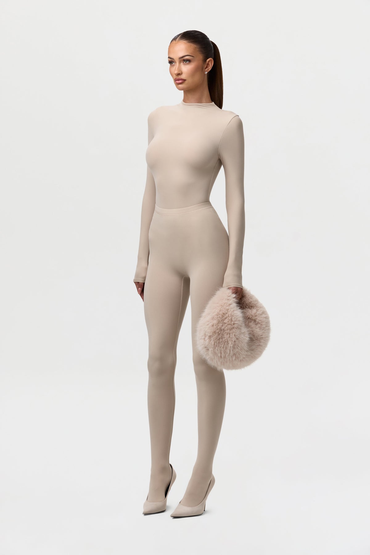 Taupe Naked Mock Neck Bodysuit
