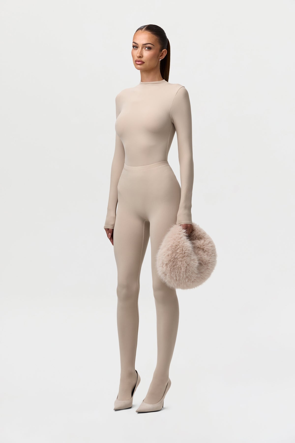 Taupe Naked Mock Neck Bodysuit