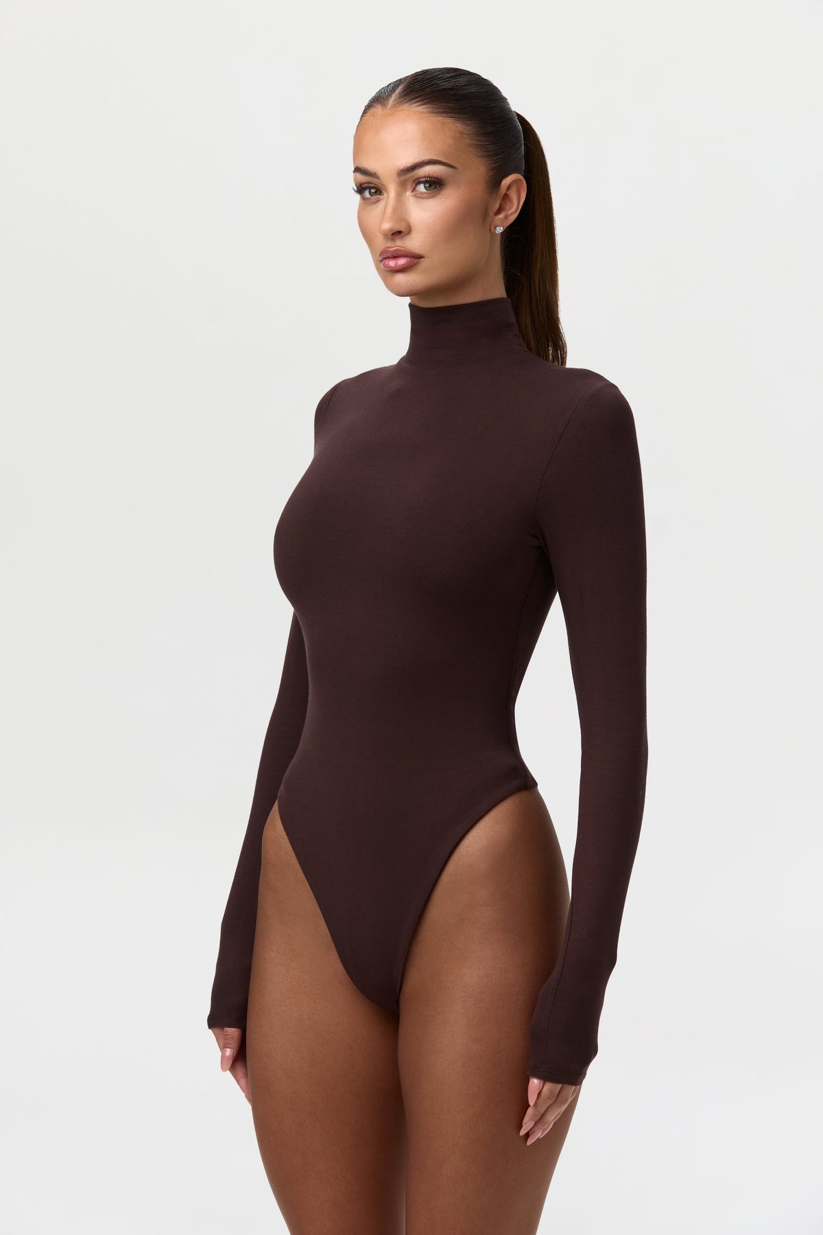 Dark Chocolate Butter Turtleneck Contour Bodysuit
