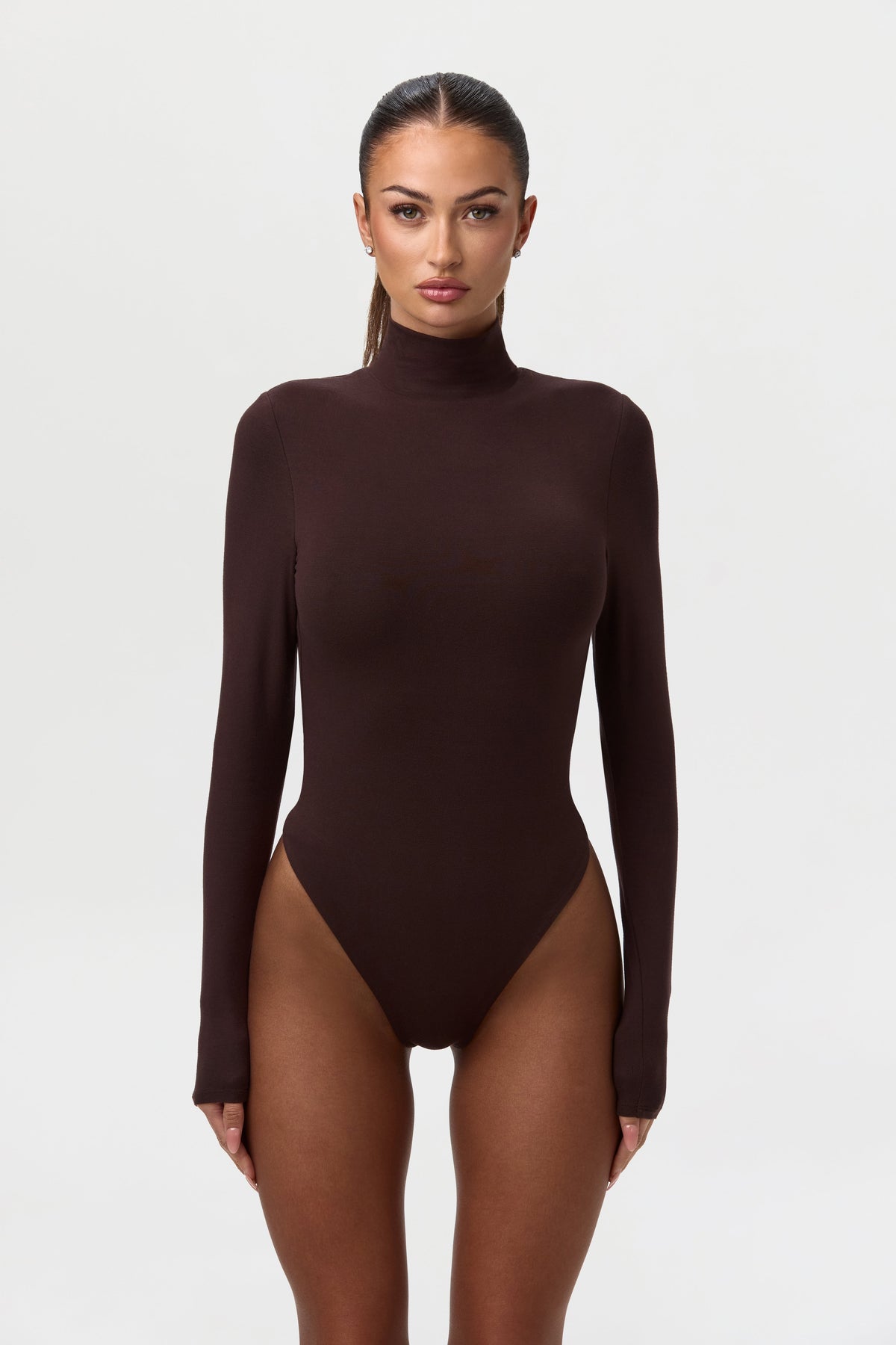 Dark Chocolate Butter Turtleneck Contour Bodysuit