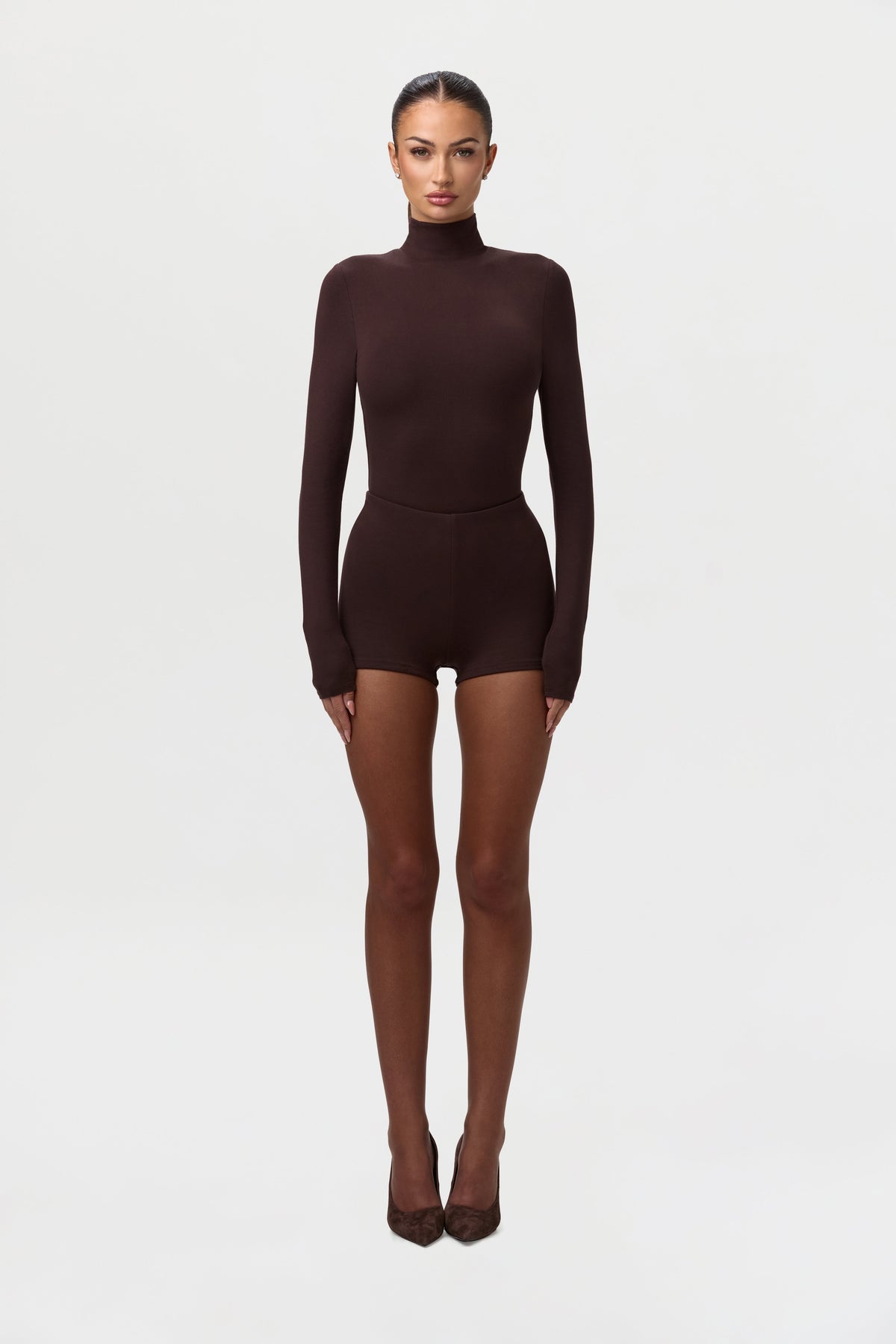 Dark Chocolate Butter Turtleneck Contour Bodysuit