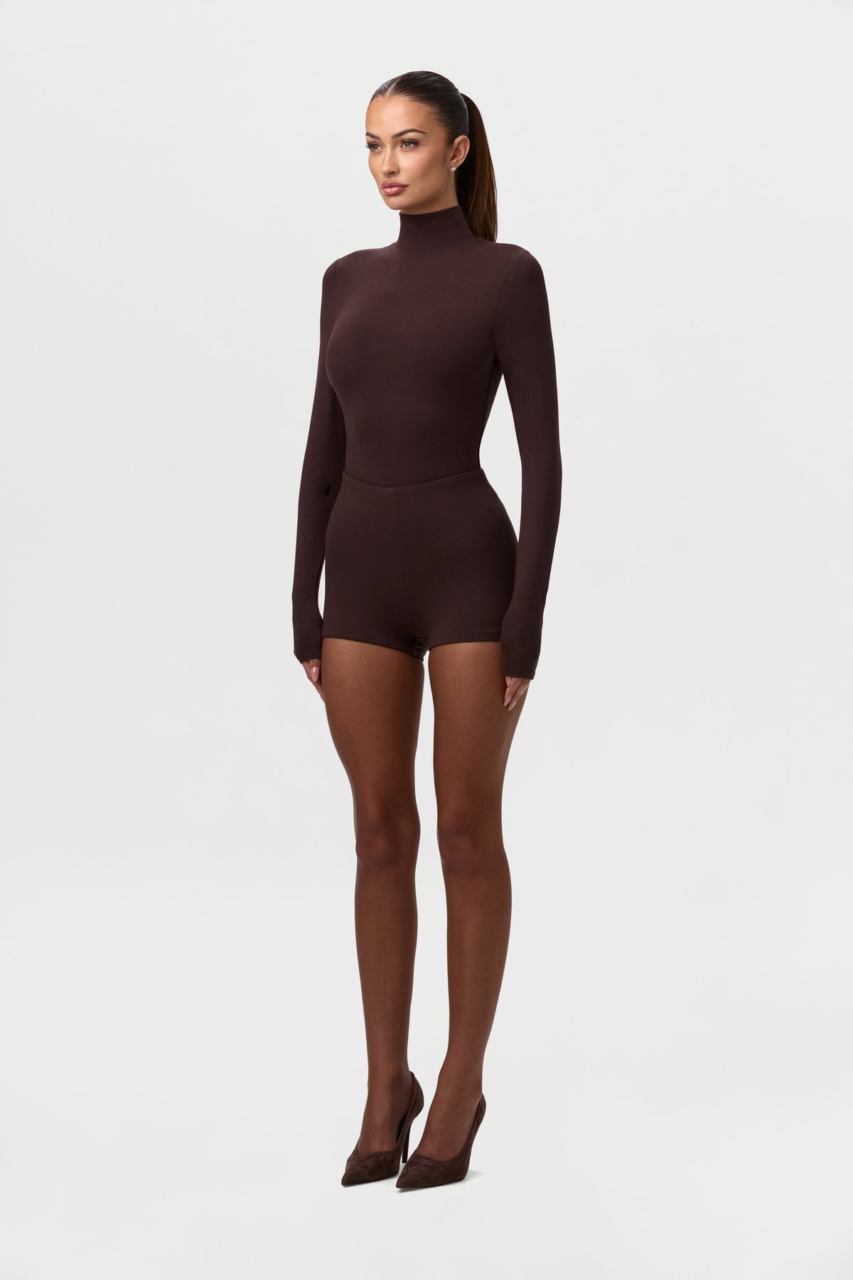 Dark Chocolate Butter Turtleneck Contour Bodysuit
