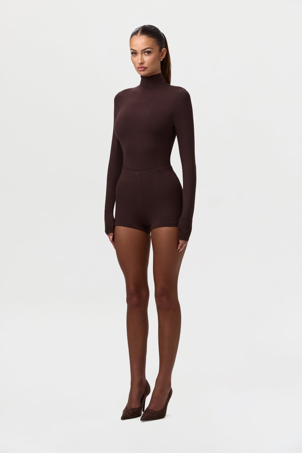 Dark Chocolate Butter Turtleneck Contour Bodysuit