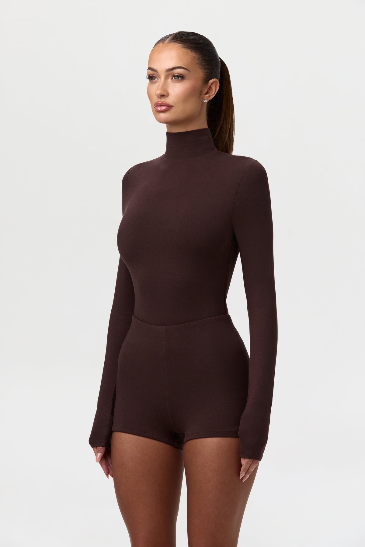 Dark Chocolate Butter Turtleneck Contour Bodysuit